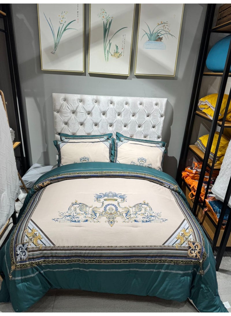 هوم توبيا طقم مفروشات سرير هوميتوبيا كينج 6 قطع تصميم مطبوع مرسوم يدوياً قماش مرن فاخر ناعم ومتنفس مناسب لغرف التكييف - Image 1